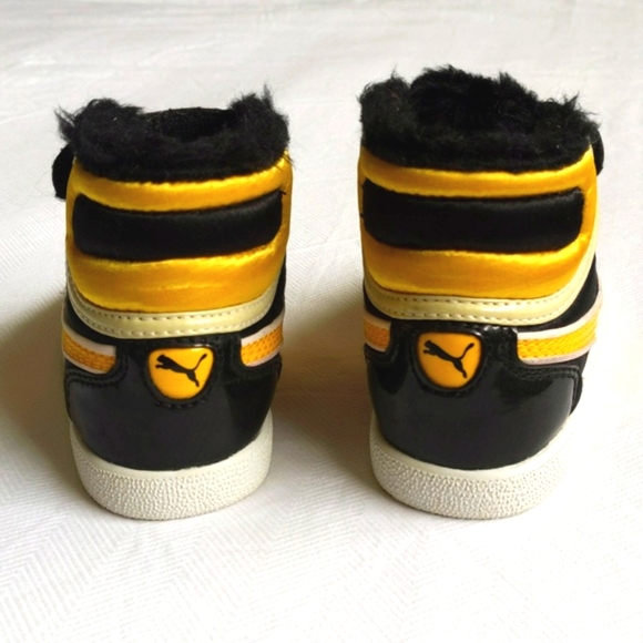puma first round high top sneakers yellow & black patent toddler boys size 6 - Picture 7 of 11